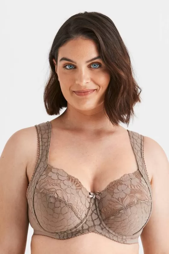 Bra | Underwired Bras | Miss Mary Jacquard & Lace bra Taupe