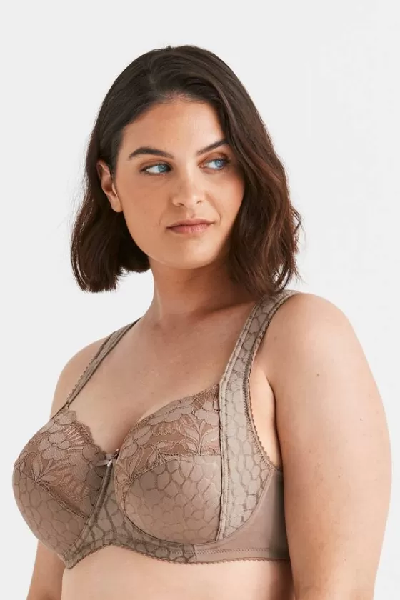 Bra | Underwired Bras | Miss Mary Jacquard & Lace bra Taupe