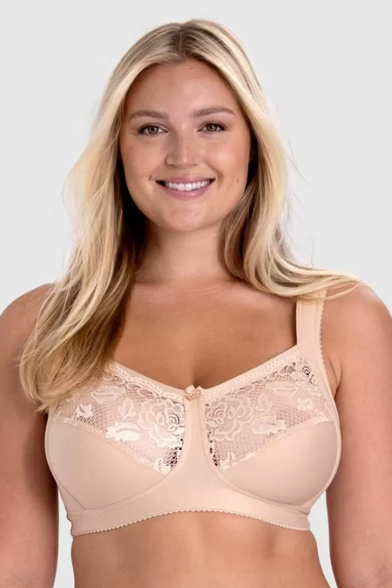 Non-Wired Bras | Cotton Bras | Miss Mary Lovely Lace Support bra Beige